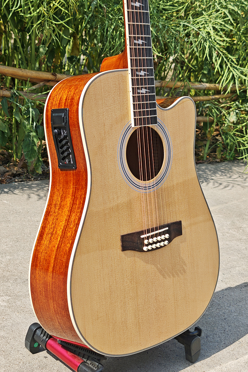 Glossy Natural 12 String Dreadnought Electric Acoustic Guitar - Image 2