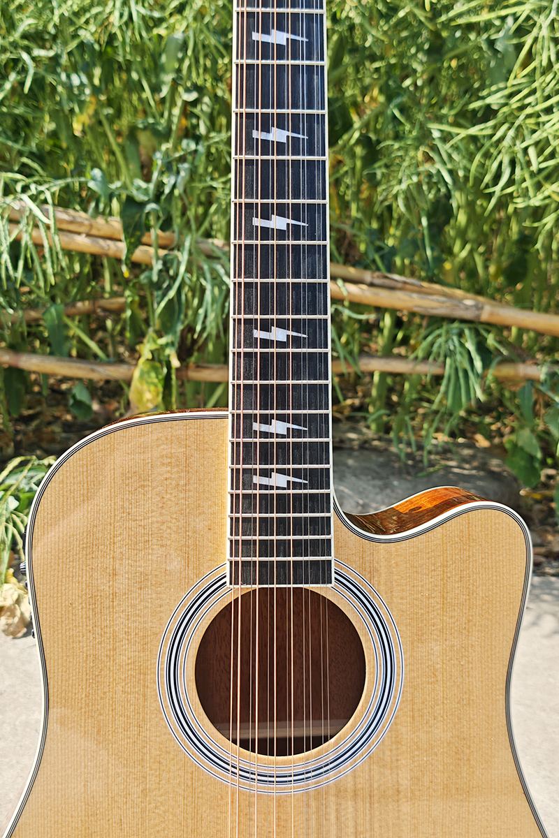 Glossy Natural 12 String Dreadnought Electric Acoustic Guitar - Image 5