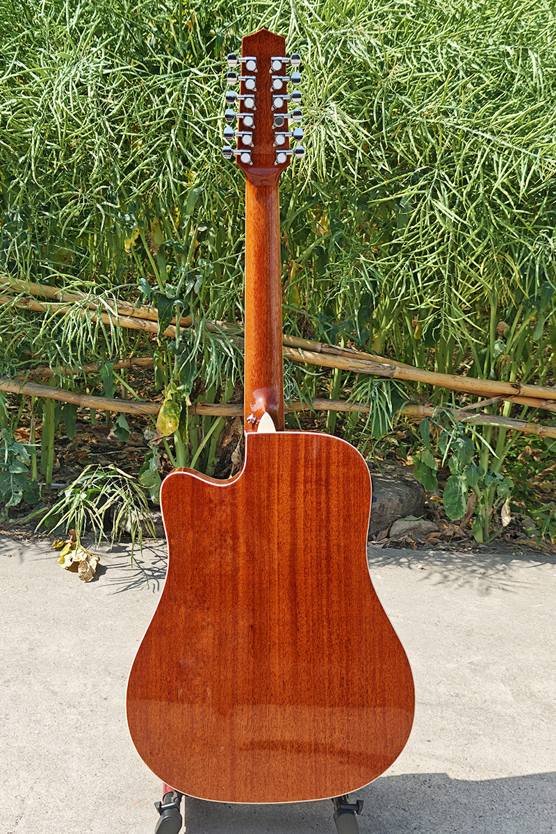 Glossy Natural 12 String Dreadnought Electric Acoustic Guitar - Image 4
