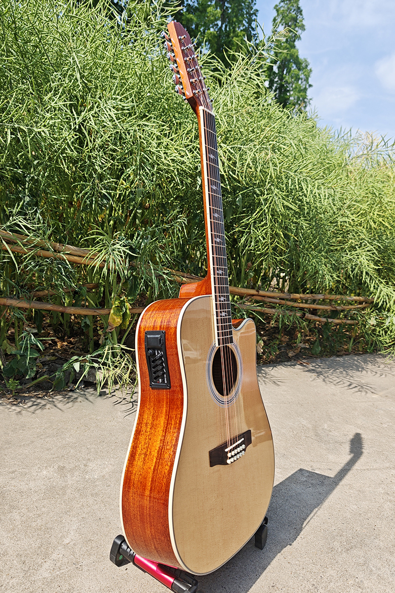 Glossy Natural 12 String Dreadnought Electric Acoustic Guitar