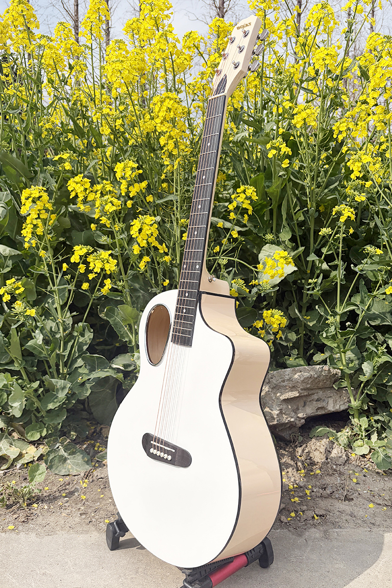 White Colour 41 Inch Cutaway Jumbo Acoustic Guitar
