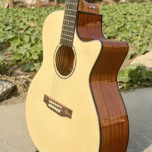 Plywood Spruce Sapele Body Glossy OM Cutaway Acoustic Guitar
