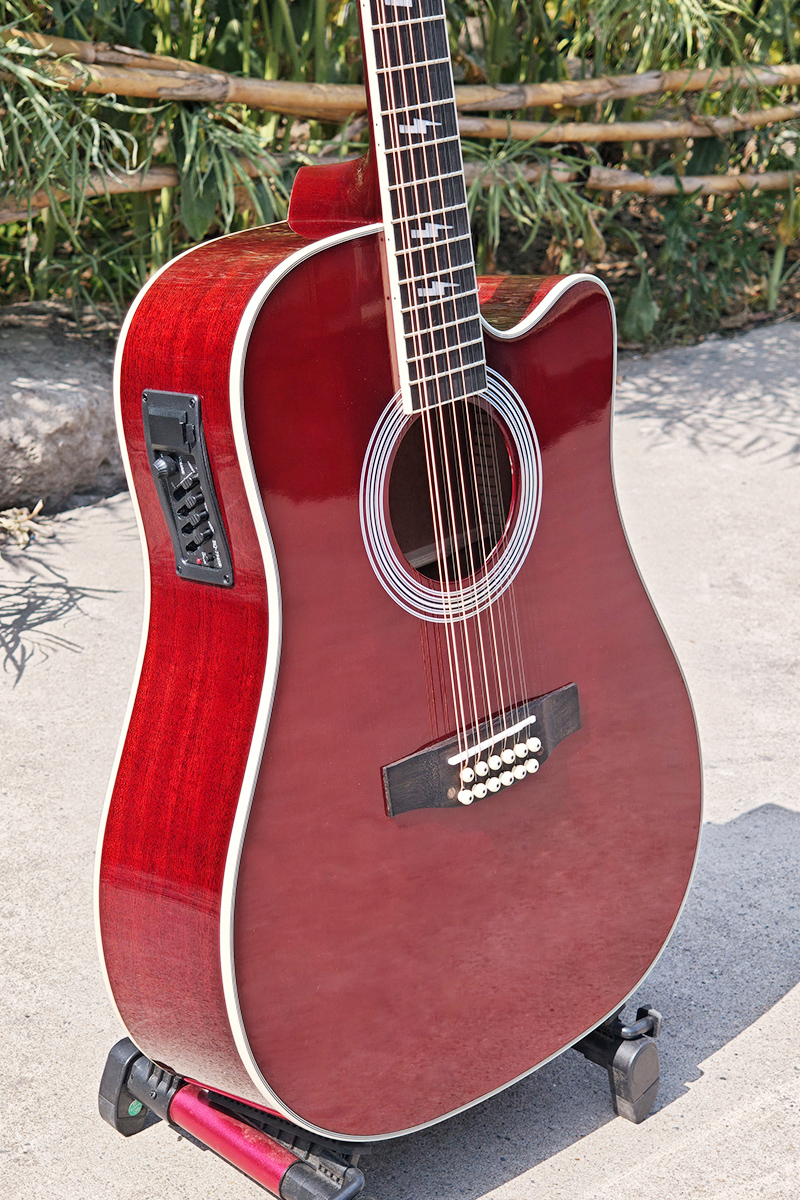 Wine Colour 12 String Dreadnought Electric Acoustic Guitar - Image 3
