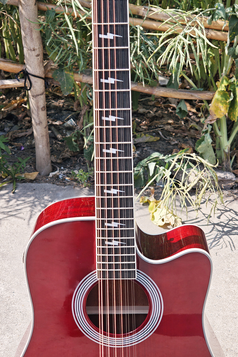 Wine Colour 12 String Dreadnought Electric Acoustic Guitar - Image 5
