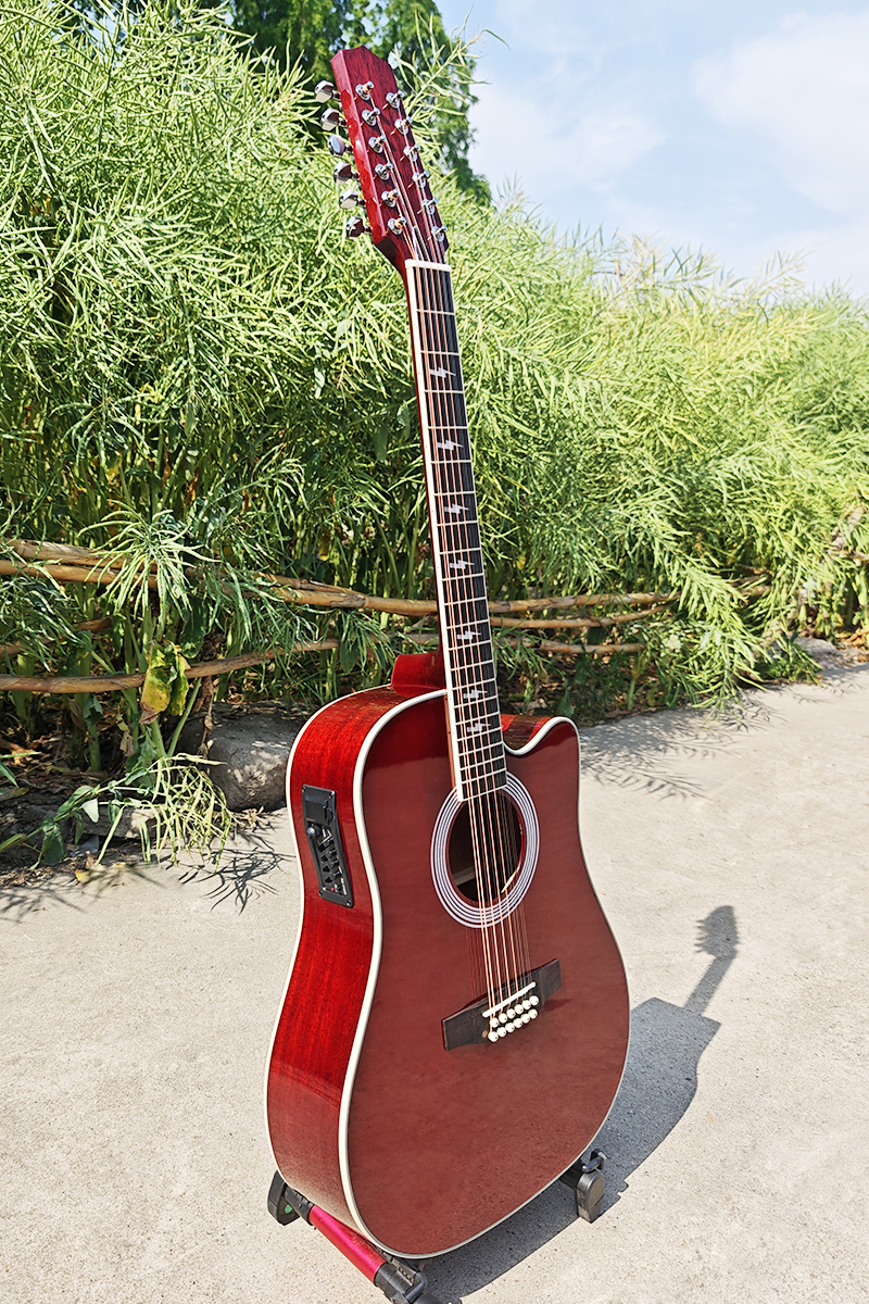Wine Colour 12 String Dreadnought Electric Acoustic Guitar