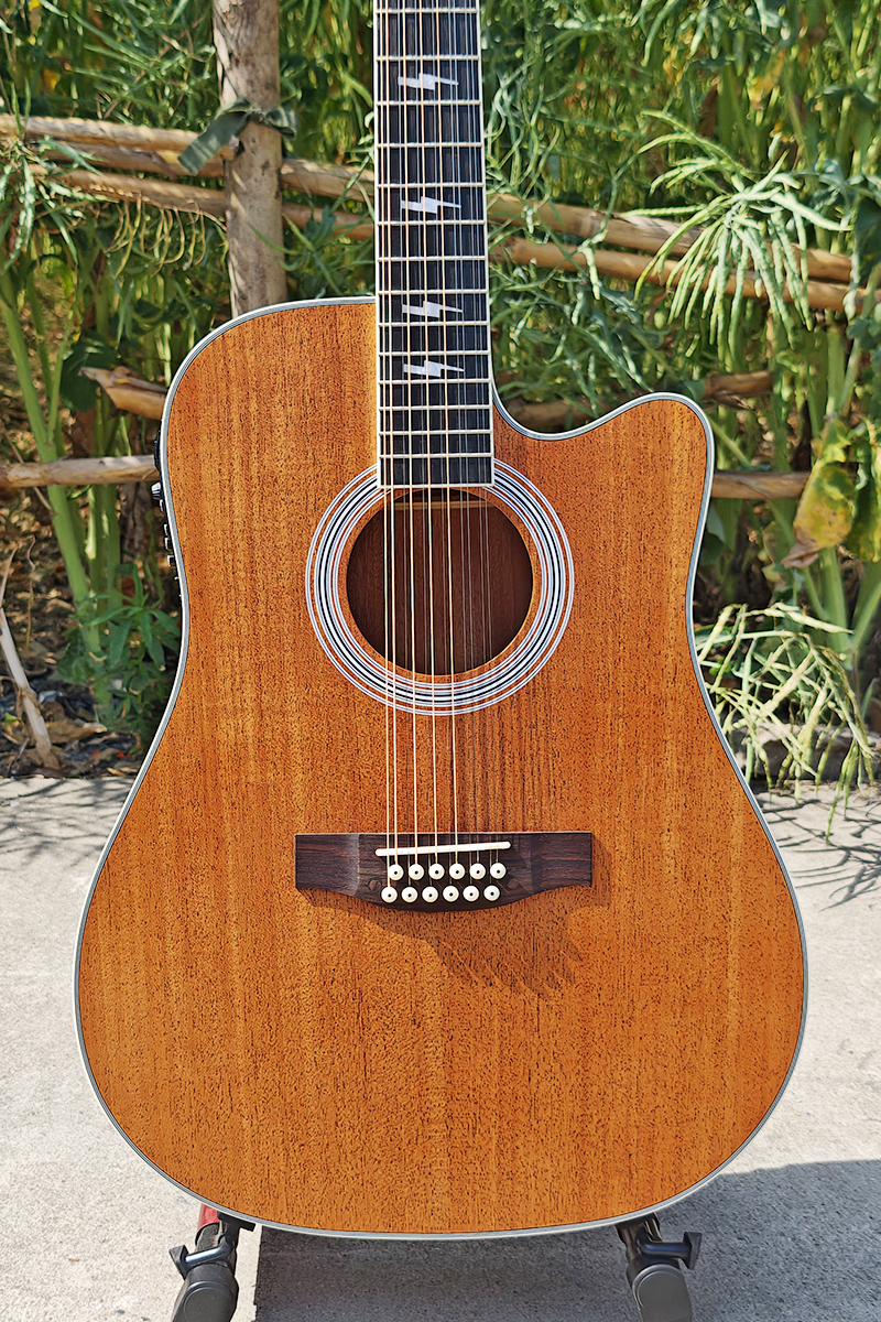 Matt Mahogany 41 Inch Cutaway 12 String Electric Acoustic Guitar - Image 4