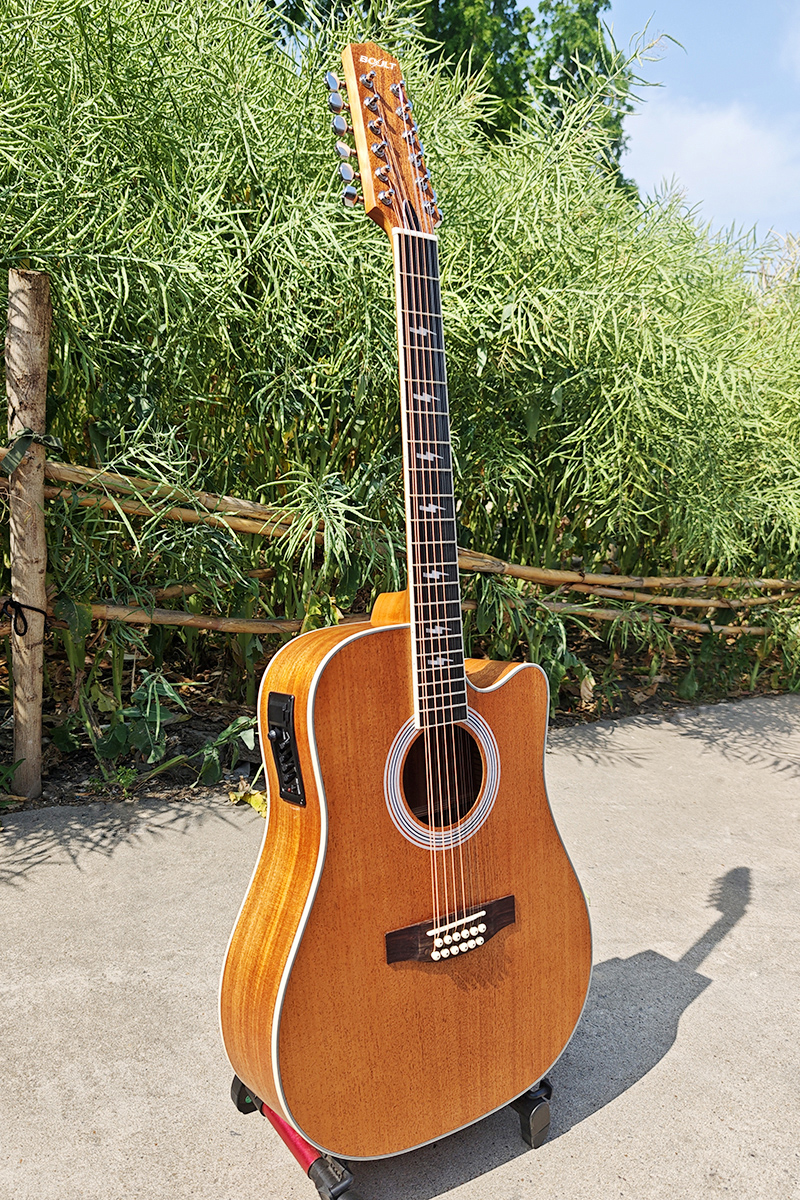 Matt Mahogany 41 Inch Cutaway 12 String Electric Acoustic Guitar