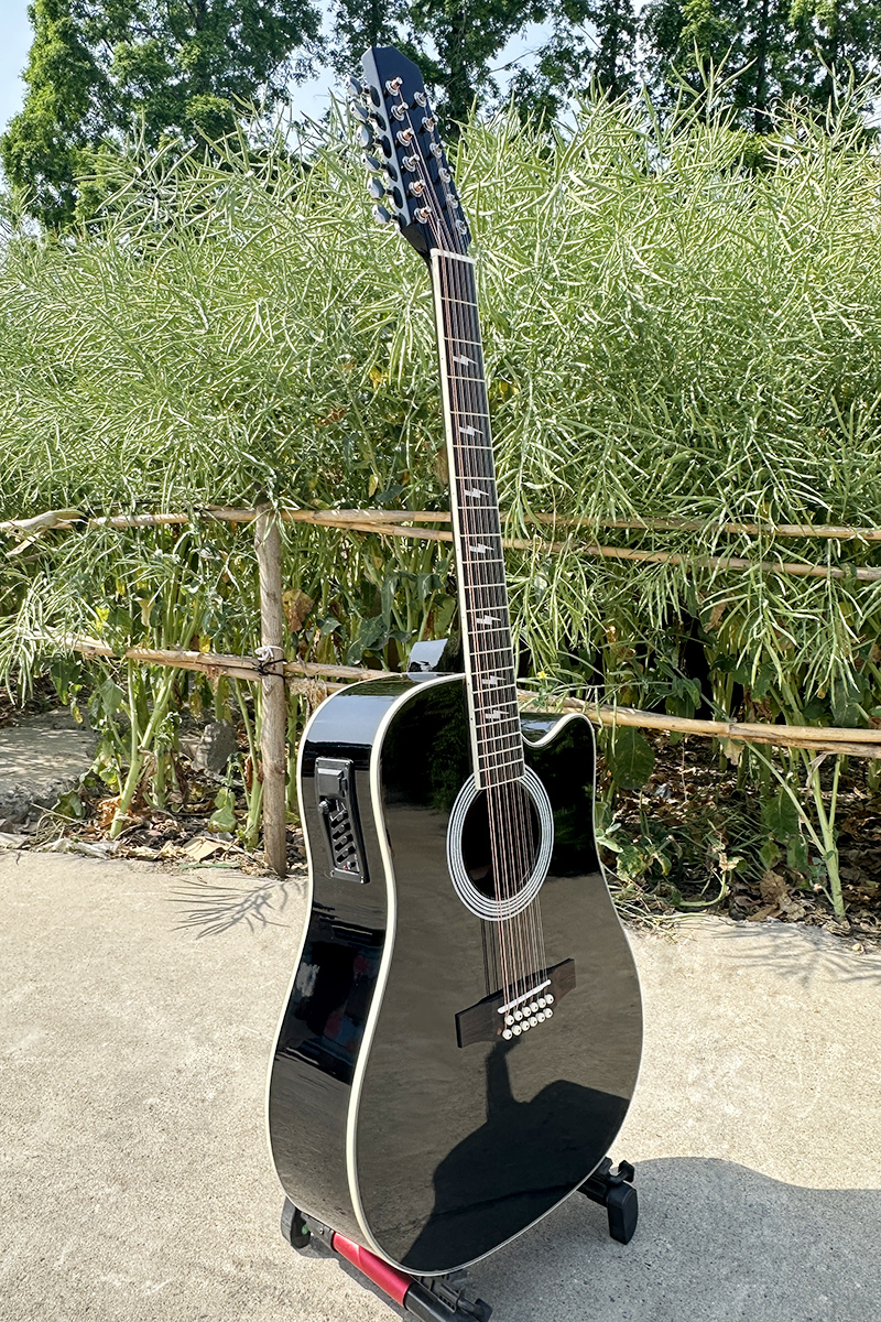 Glossy Black Colour 41 Inch Cutaway 12 String Electric Acoustic Guitar