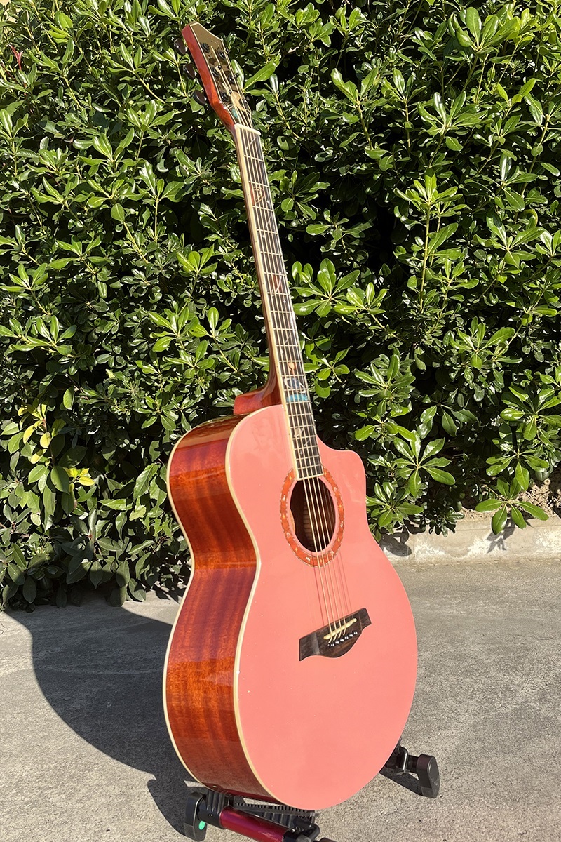 Jumbo Fingerstyle Glossy Pink Colour Solid Spruce Top Space Star Acoustic Guitar